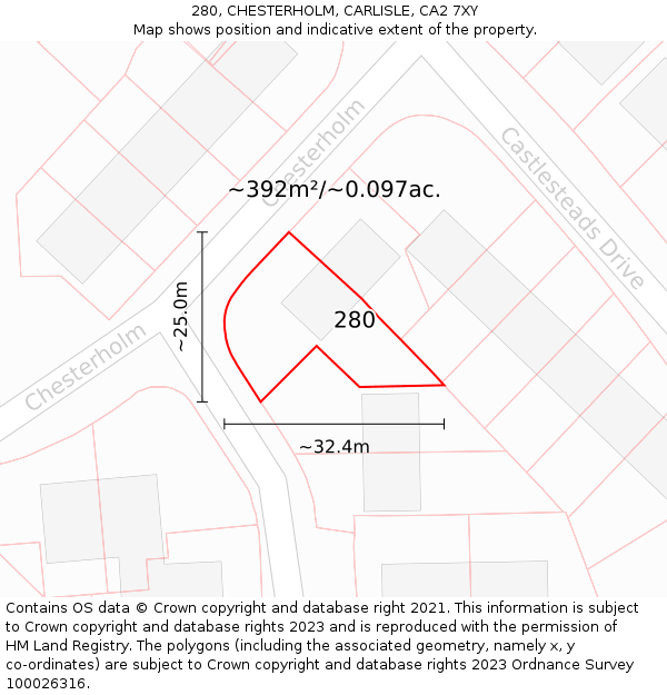 280, CHESTERHOLM, CARLISLE, CA2 7XY: Plot and title map