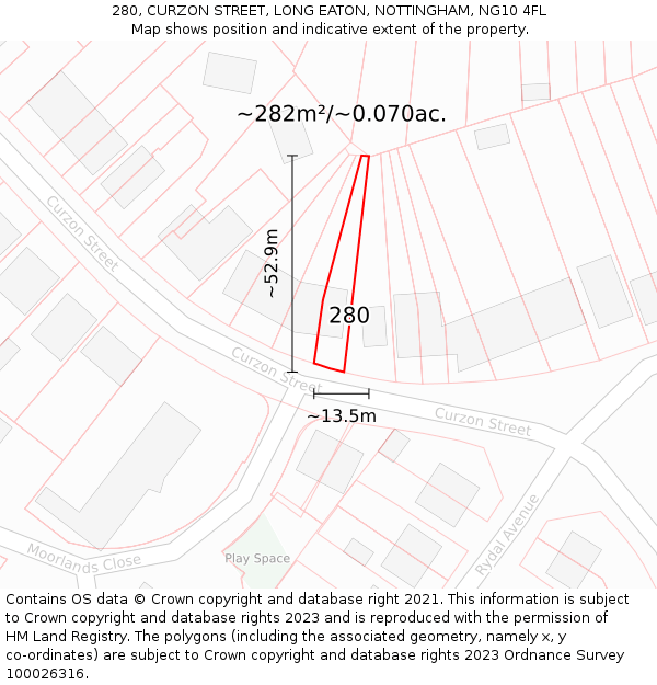 280, CURZON STREET, LONG EATON, NOTTINGHAM, NG10 4FL: Plot and title map