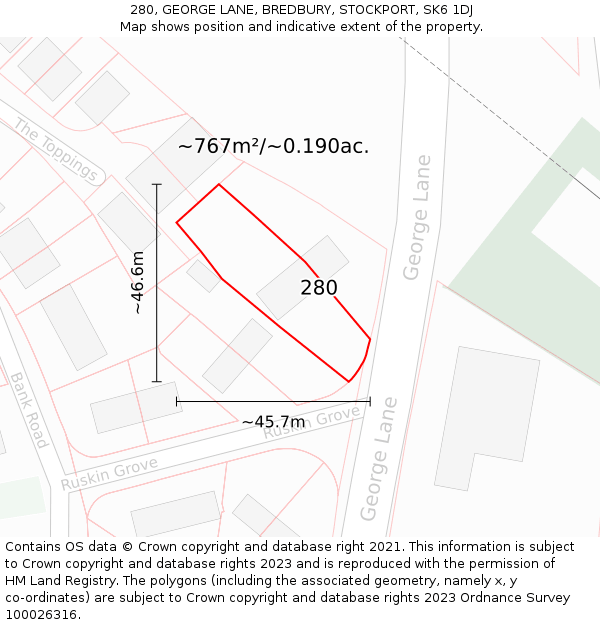 280, GEORGE LANE, BREDBURY, STOCKPORT, SK6 1DJ: Plot and title map