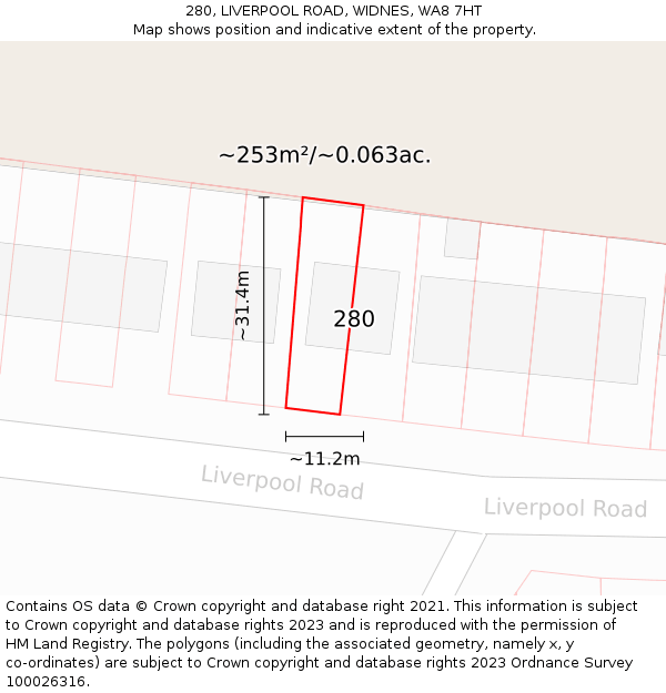 280, LIVERPOOL ROAD, WIDNES, WA8 7HT: Plot and title map