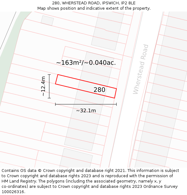 280, WHERSTEAD ROAD, IPSWICH, IP2 8LE: Plot and title map