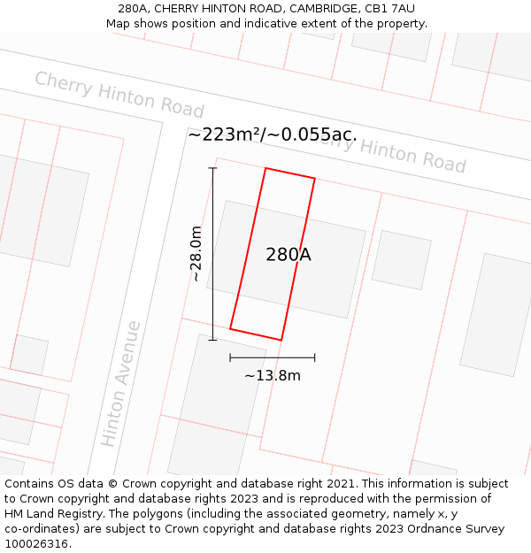 280A, CHERRY HINTON ROAD, CAMBRIDGE, CB1 7AU: Plot and title map