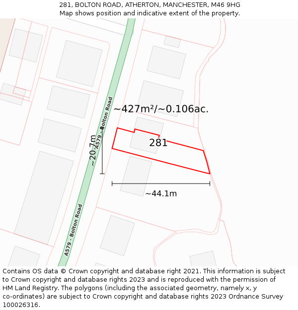 281, BOLTON ROAD, ATHERTON, MANCHESTER, M46 9HG: Plot and title map