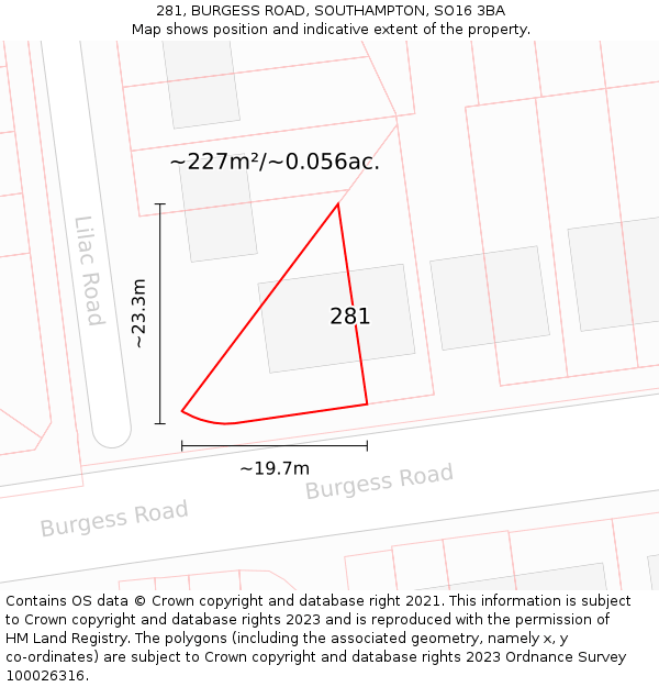 281, BURGESS ROAD, SOUTHAMPTON, SO16 3BA: Plot and title map