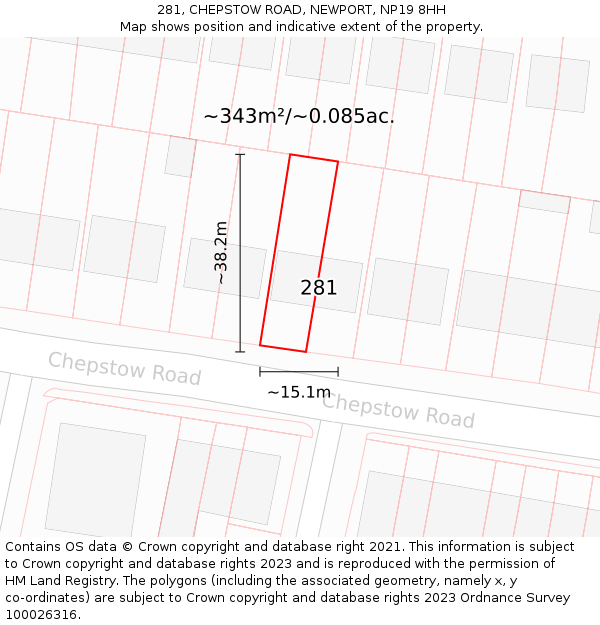 281, CHEPSTOW ROAD, NEWPORT, NP19 8HH: Plot and title map