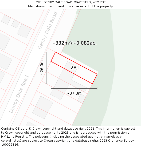 281, DENBY DALE ROAD, WAKEFIELD, WF2 7BE: Plot and title map