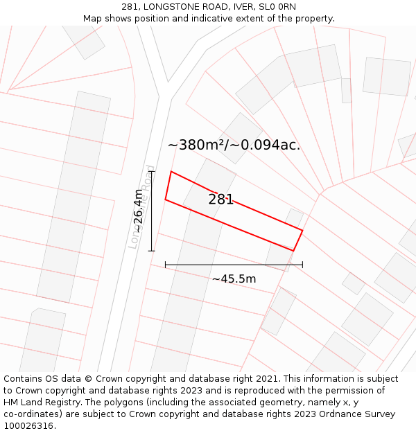 281, LONGSTONE ROAD, IVER, SL0 0RN: Plot and title map