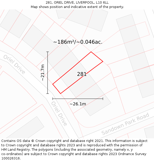 281, ORIEL DRIVE, LIVERPOOL, L10 6LL: Plot and title map