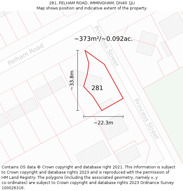 281, PELHAM ROAD, IMMINGHAM, DN40 1JU: Plot and title map