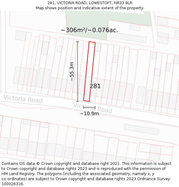 281, VICTORIA ROAD, LOWESTOFT, NR33 9LR: Plot and title map