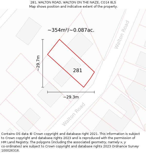 281, WALTON ROAD, WALTON ON THE NAZE, CO14 8LS: Plot and title map