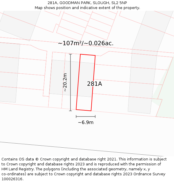 281A, GOODMAN PARK, SLOUGH, SL2 5NP: Plot and title map