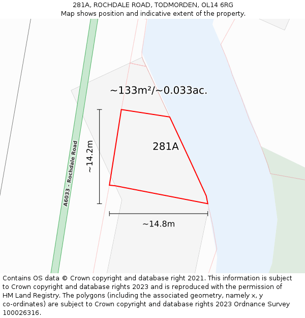 281A, ROCHDALE ROAD, TODMORDEN, OL14 6RG: Plot and title map