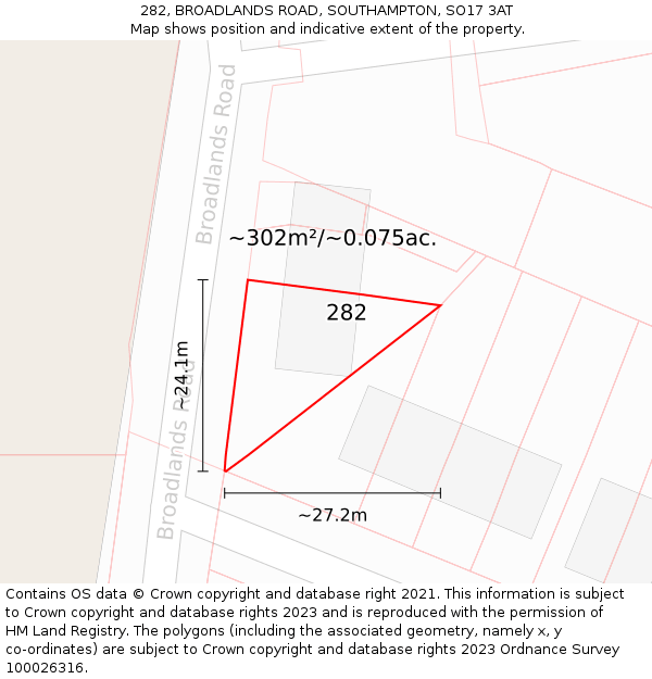 282, BROADLANDS ROAD, SOUTHAMPTON, SO17 3AT: Plot and title map