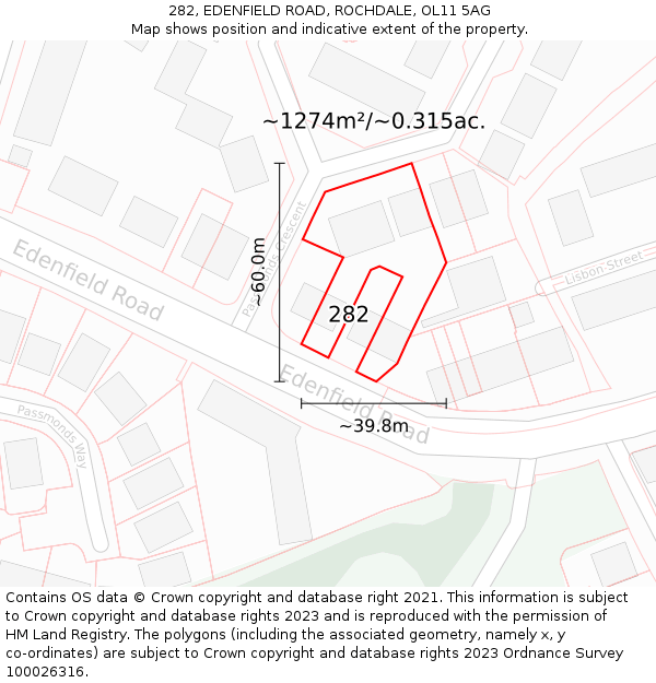 282, EDENFIELD ROAD, ROCHDALE, OL11 5AG: Plot and title map