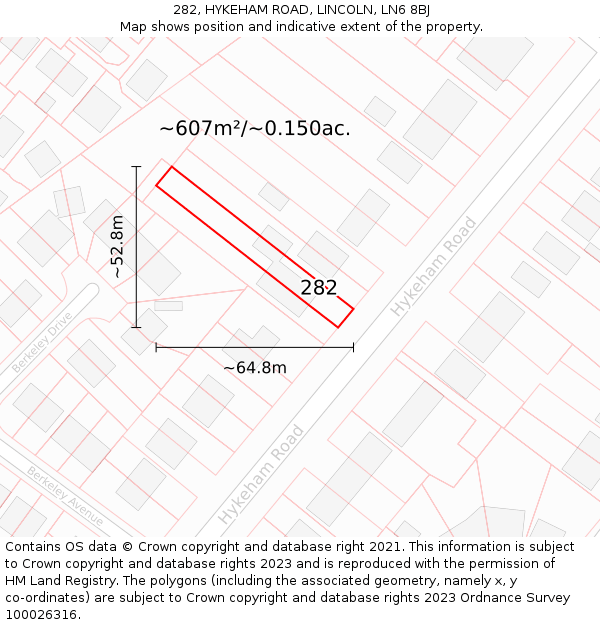 282, HYKEHAM ROAD, LINCOLN, LN6 8BJ: Plot and title map