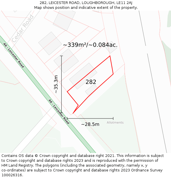 282, LEICESTER ROAD, LOUGHBOROUGH, LE11 2AJ: Plot and title map