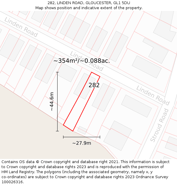 282, LINDEN ROAD, GLOUCESTER, GL1 5DU: Plot and title map