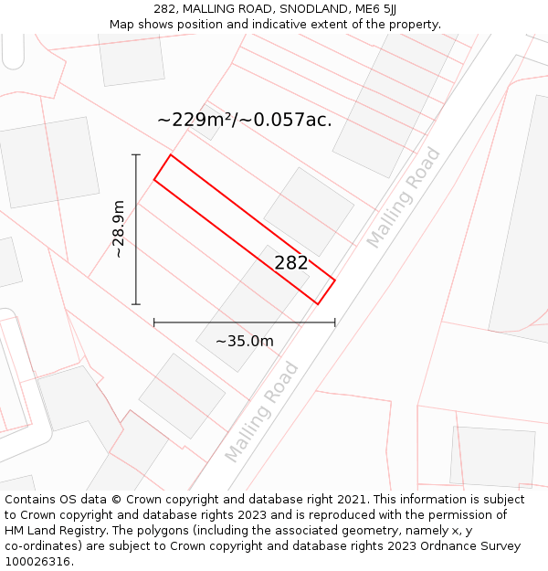 282, MALLING ROAD, SNODLAND, ME6 5JJ: Plot and title map