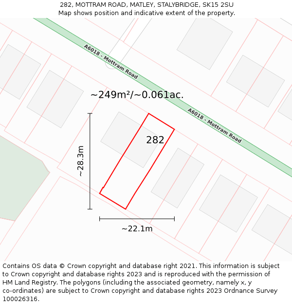 282, MOTTRAM ROAD, MATLEY, STALYBRIDGE, SK15 2SU: Plot and title map