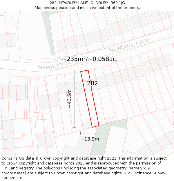 282, NEWBURY LANE, OLDBURY, B69 1JG: Plot and title map