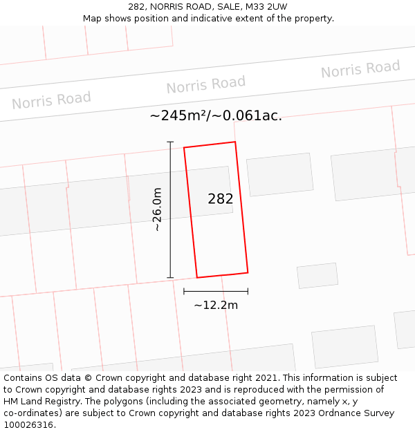 282, NORRIS ROAD, SALE, M33 2UW: Plot and title map