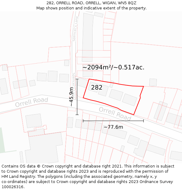 282, ORRELL ROAD, ORRELL, WIGAN, WN5 8QZ: Plot and title map