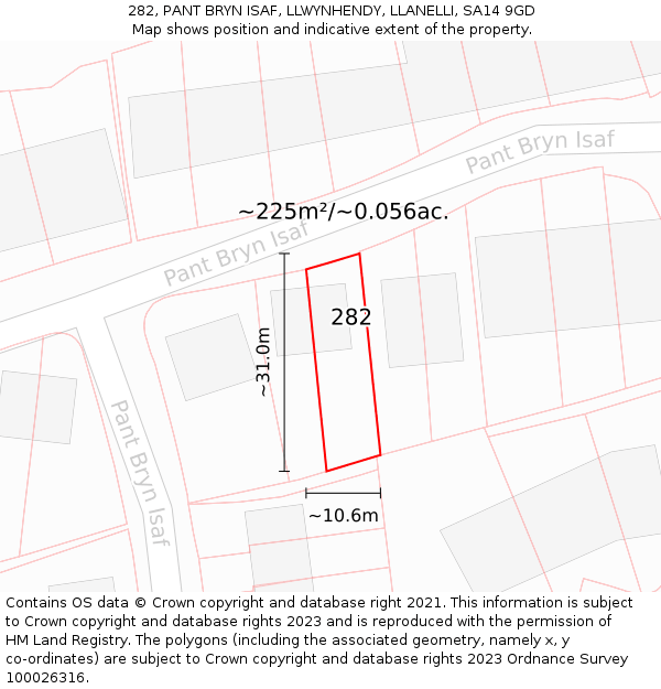 282, PANT BRYN ISAF, LLWYNHENDY, LLANELLI, SA14 9GD: Plot and title map