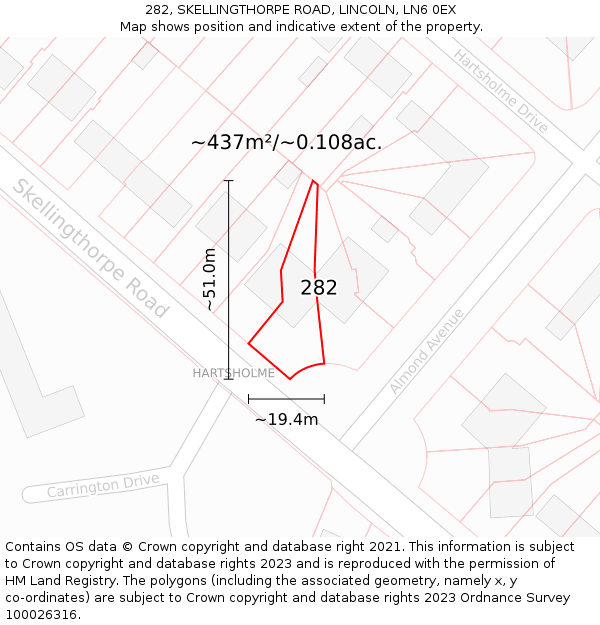 282, SKELLINGTHORPE ROAD, LINCOLN, LN6 0EX: Plot and title map