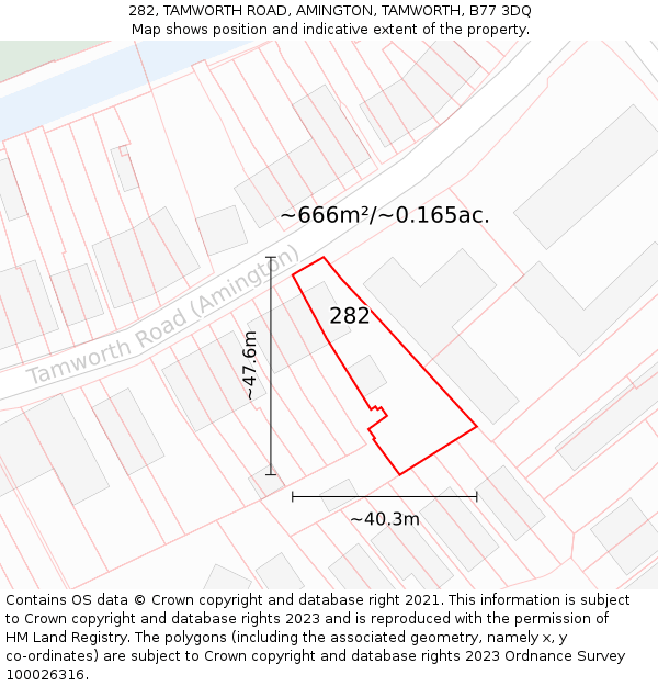 282, TAMWORTH ROAD, AMINGTON, TAMWORTH, B77 3DQ: Plot and title map