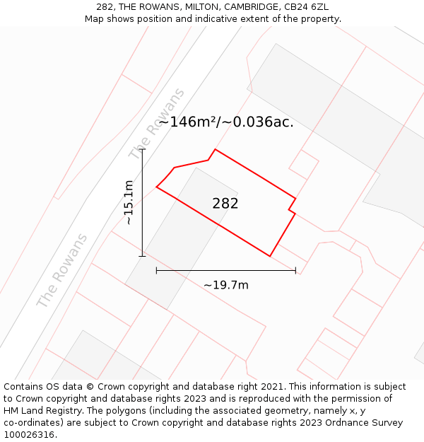 282, THE ROWANS, MILTON, CAMBRIDGE, CB24 6ZL: Plot and title map