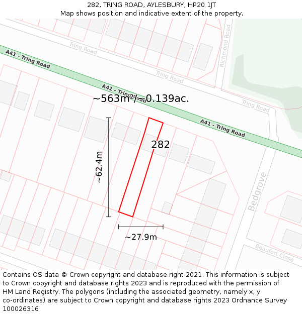 282, TRING ROAD, AYLESBURY, HP20 1JT: Plot and title map