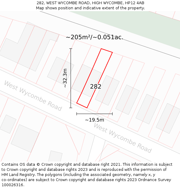 282, WEST WYCOMBE ROAD, HIGH WYCOMBE, HP12 4AB: Plot and title map