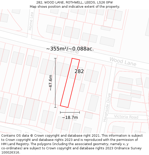 282, WOOD LANE, ROTHWELL, LEEDS, LS26 0PW: Plot and title map