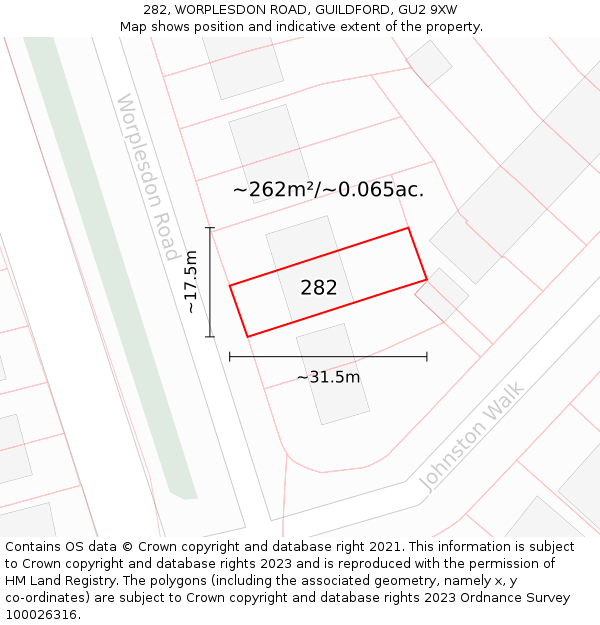 282, WORPLESDON ROAD, GUILDFORD, GU2 9XW: Plot and title map