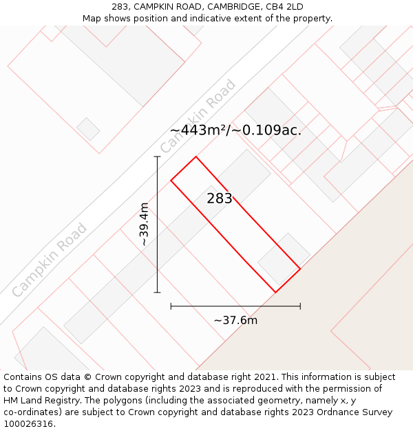 283, CAMPKIN ROAD, CAMBRIDGE, CB4 2LD: Plot and title map