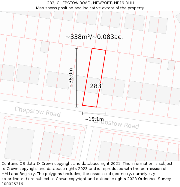 283, CHEPSTOW ROAD, NEWPORT, NP19 8HH: Plot and title map