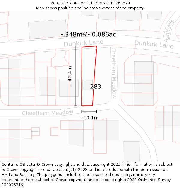 283, DUNKIRK LANE, LEYLAND, PR26 7SN: Plot and title map