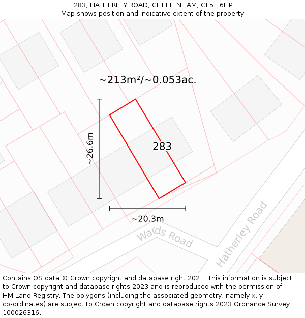 283, HATHERLEY ROAD, CHELTENHAM, GL51 6HP: Plot and title map