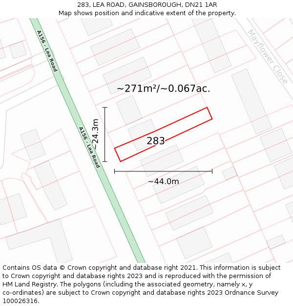 283, LEA ROAD, GAINSBOROUGH, DN21 1AR: Plot and title map