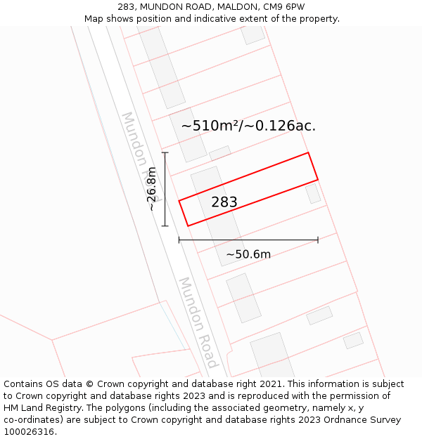 283, MUNDON ROAD, MALDON, CM9 6PW: Plot and title map