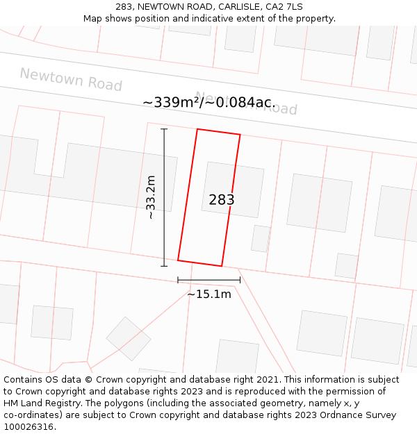 283, NEWTOWN ROAD, CARLISLE, CA2 7LS: Plot and title map