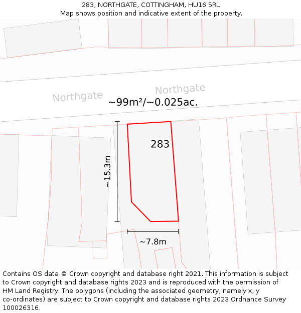 283, NORTHGATE, COTTINGHAM, HU16 5RL: Plot and title map