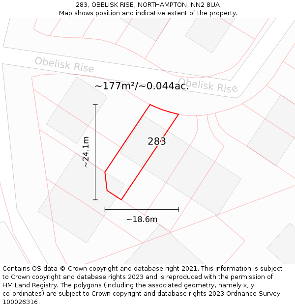 283, OBELISK RISE, NORTHAMPTON, NN2 8UA: Plot and title map