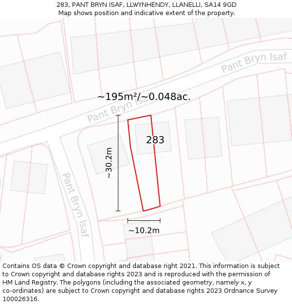 283, PANT BRYN ISAF, LLWYNHENDY, LLANELLI, SA14 9GD: Plot and title map