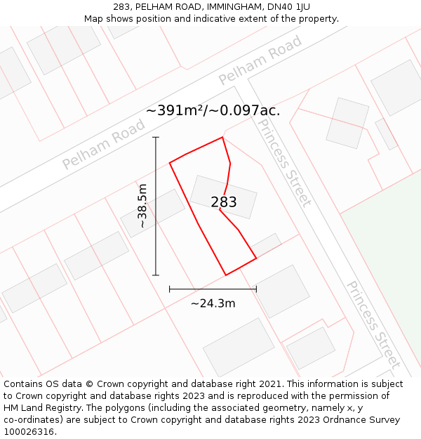 283, PELHAM ROAD, IMMINGHAM, DN40 1JU: Plot and title map