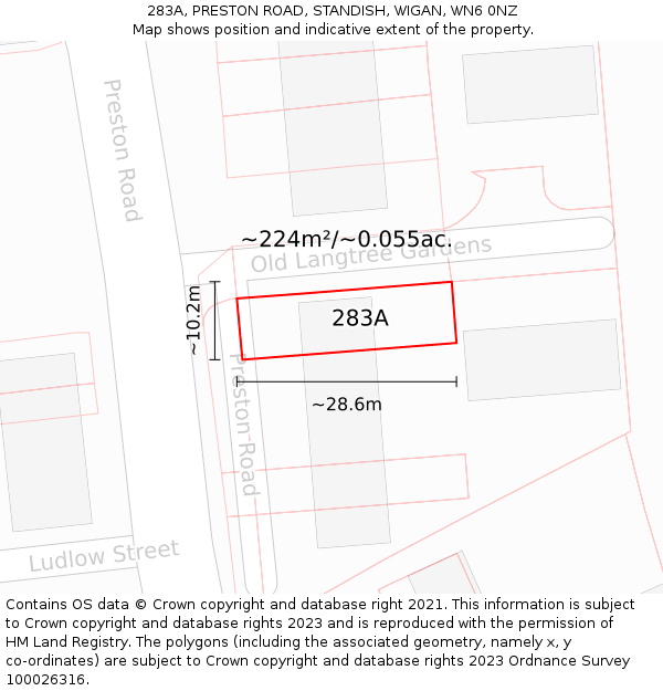 283A, PRESTON ROAD, STANDISH, WIGAN, WN6 0NZ: Plot and title map