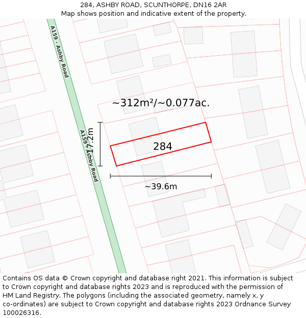 284, ASHBY ROAD, SCUNTHORPE, DN16 2AR: Plot and title map