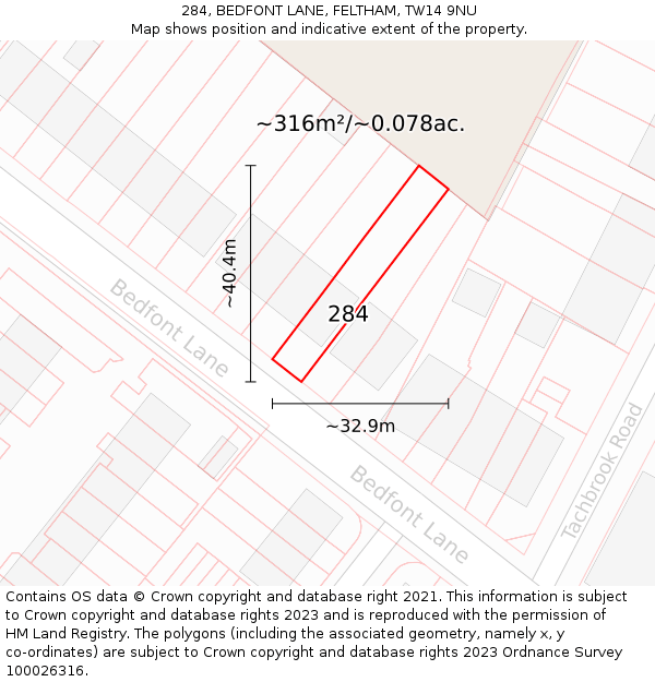 284, BEDFONT LANE, FELTHAM, TW14 9NU: Plot and title map