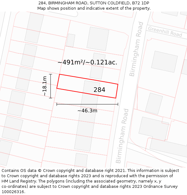 284, BIRMINGHAM ROAD, SUTTON COLDFIELD, B72 1DP: Plot and title map